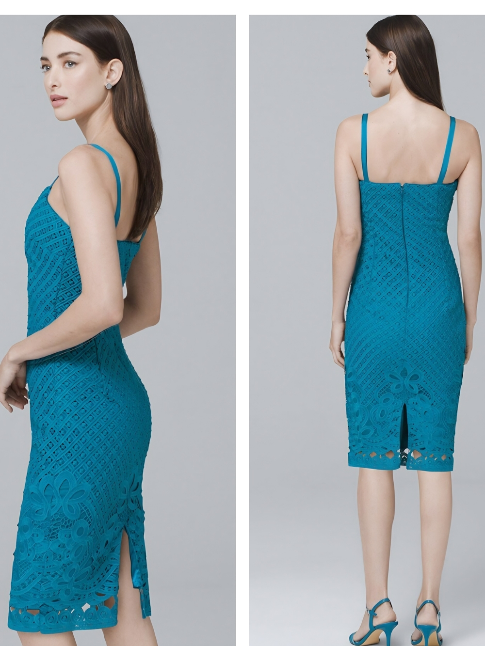 White House Black Market Teal Lace Midi Dress - Picture 3 of 3